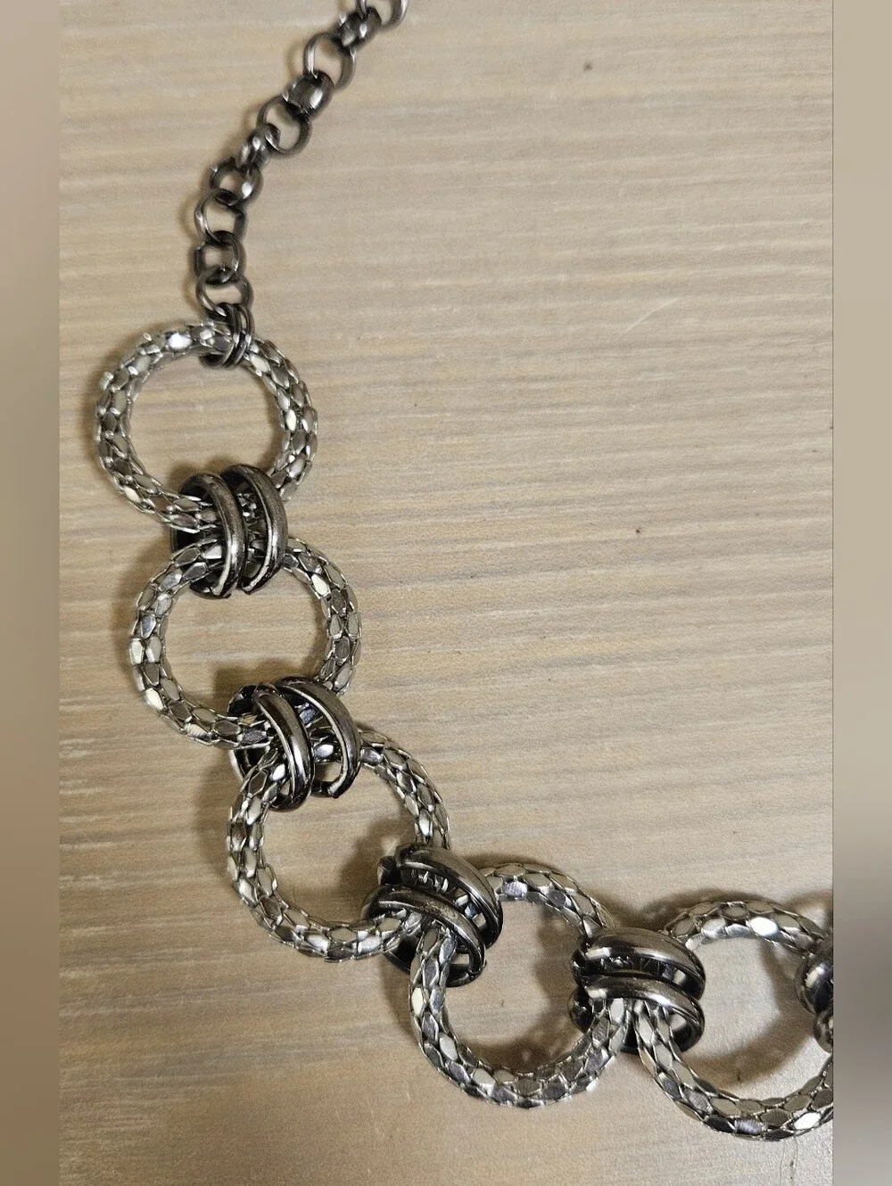 Alfani Necklace Silver Black Gunmetal Woven Loop Circle Links Modern Chain